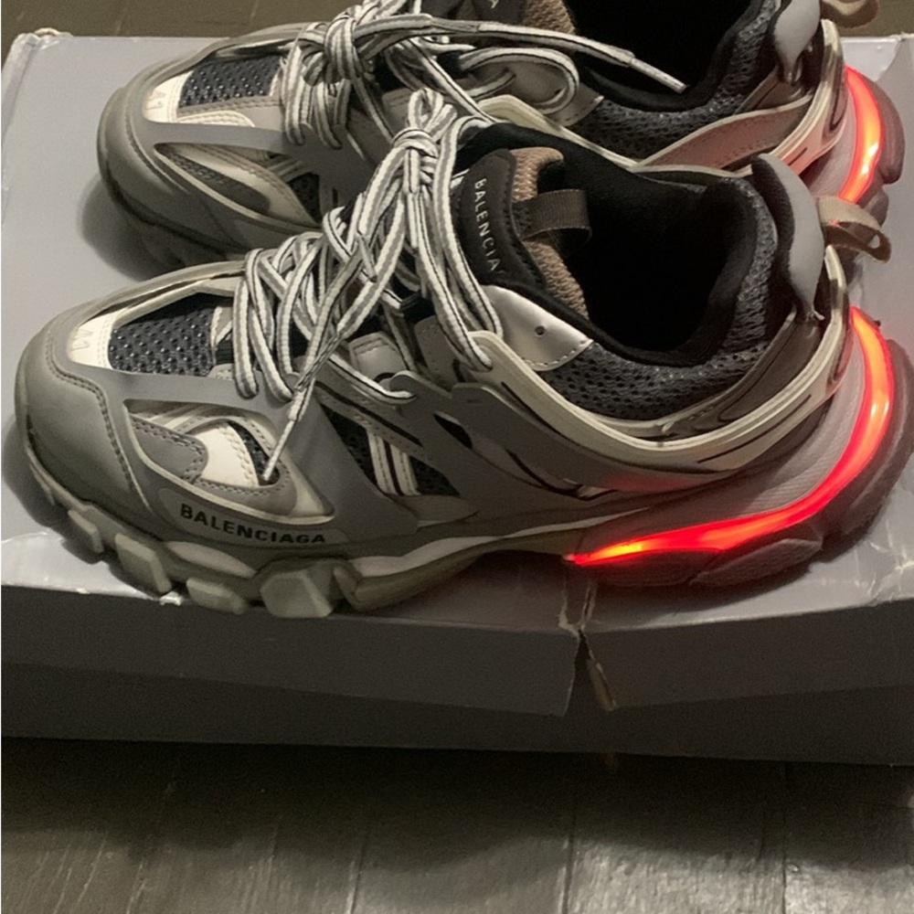 Balenciaga Gray and Black Sneakers with Red Accents led